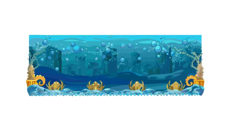 Ancient Sunken City Ruins on Ocean Floor Landscape, vector design Generative AI