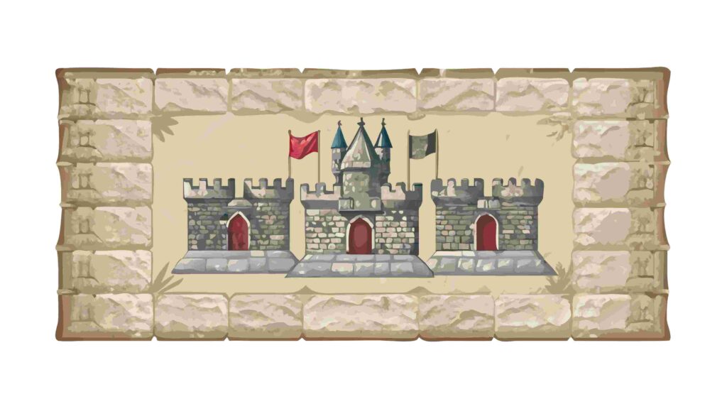 Medieval Castle Ruins with Stone Wall Texture Border, vector design Generative AI