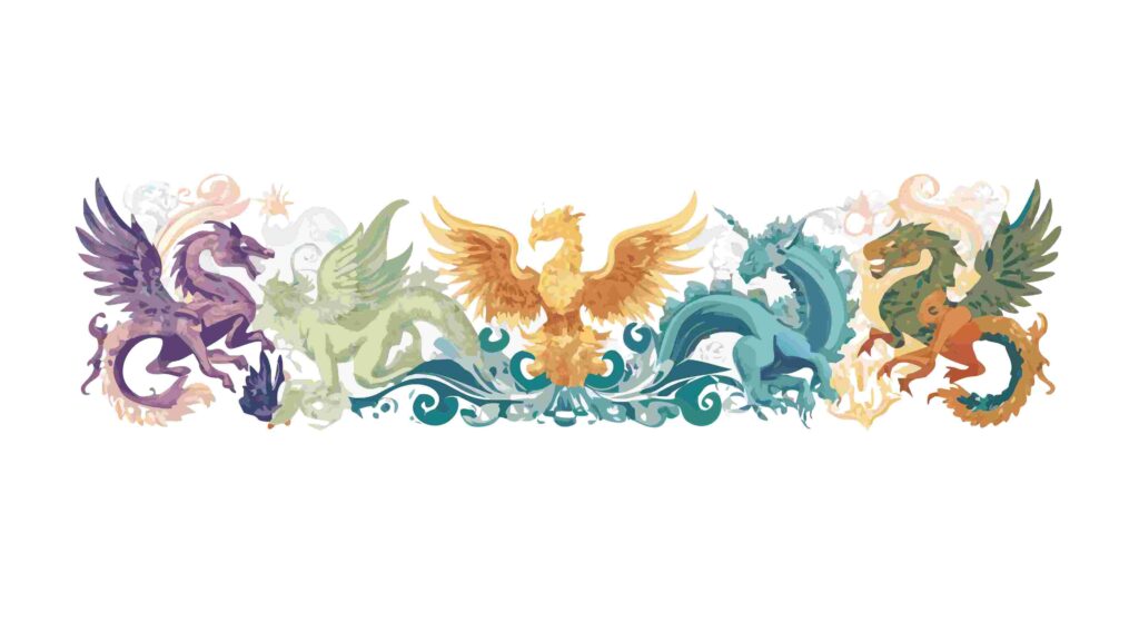 Mythical Beast & Dragon Ornate Decorative Border, vector design Generative AI