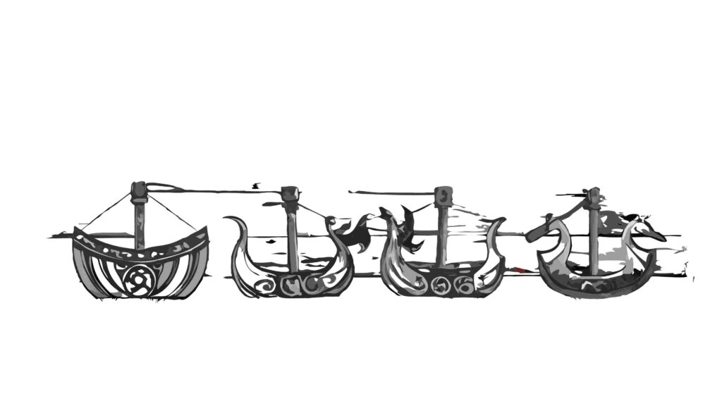Rustic Wooden Boats with Oars and Fishing Gear Border, vector design Generative AI