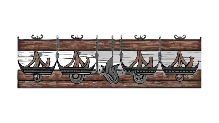 Viking Longships & Shields Nordic Seafaring Border, vector design Generative AI