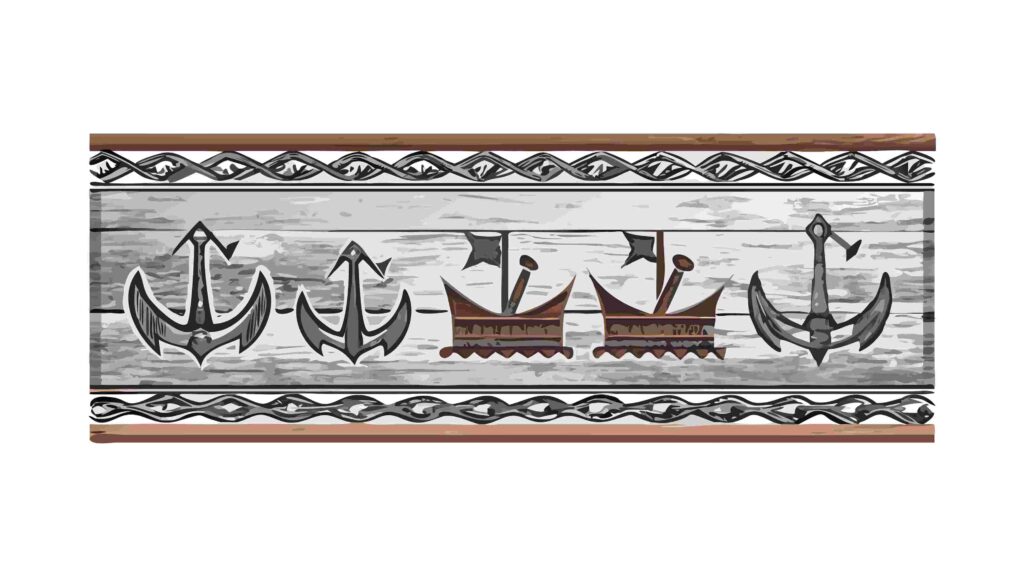 Nautical Ship Emblems & Ropework Decorative Border, vector design Generative AI