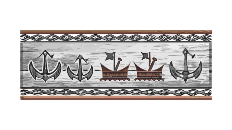 Nautical Ship Emblems & Ropework Decorative Border, vector design Generative AI