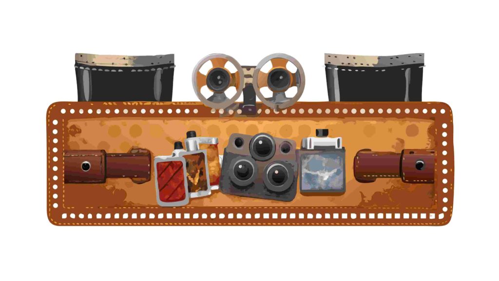 Retro Camera & Film Equipment Cinema Themed Border, vector design Generative AI