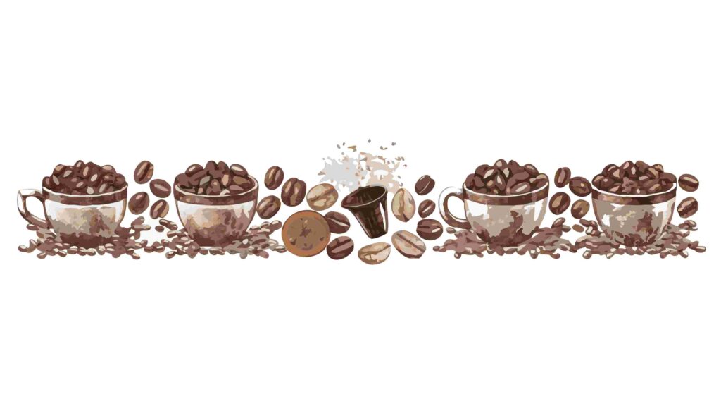 Scattered Coffee Beans & Coffee Cup Decorative Border, vector design Generative AI