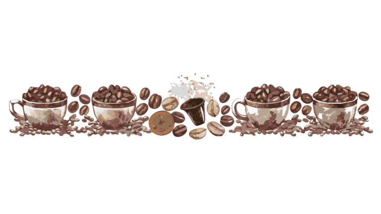 Scattered Coffee Beans & Coffee Cup Decorative Border, vector design Generative AI