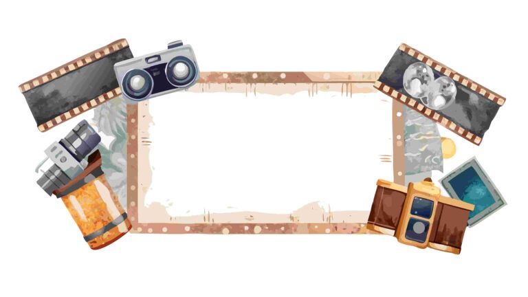 Photography Frames & Vintage Camera Empty Space Border, vector design Generative AI