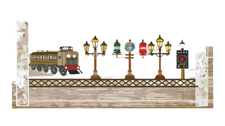 City Train Station & Rail Tracks Urban Scene Border, vector design Generative AI