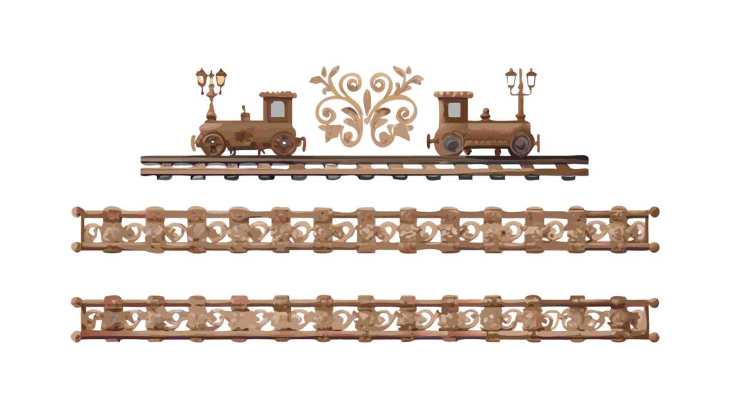 Rustic Wooden Fence and Train Tracks Border Element, vector design Generative AI
