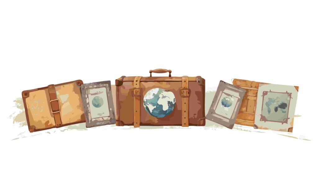 Vintage Travel Bags & Old Map Adventure Border, vector design Generative AI