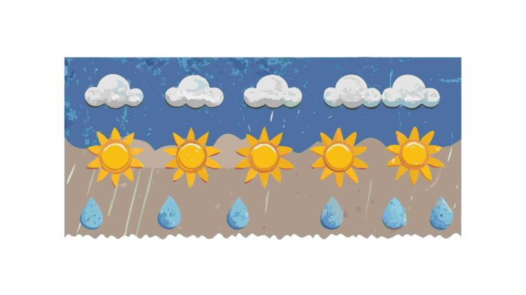 Weather Icons: Rain, Clouds, Sun in Blue Sky Border, vector design Generative AI