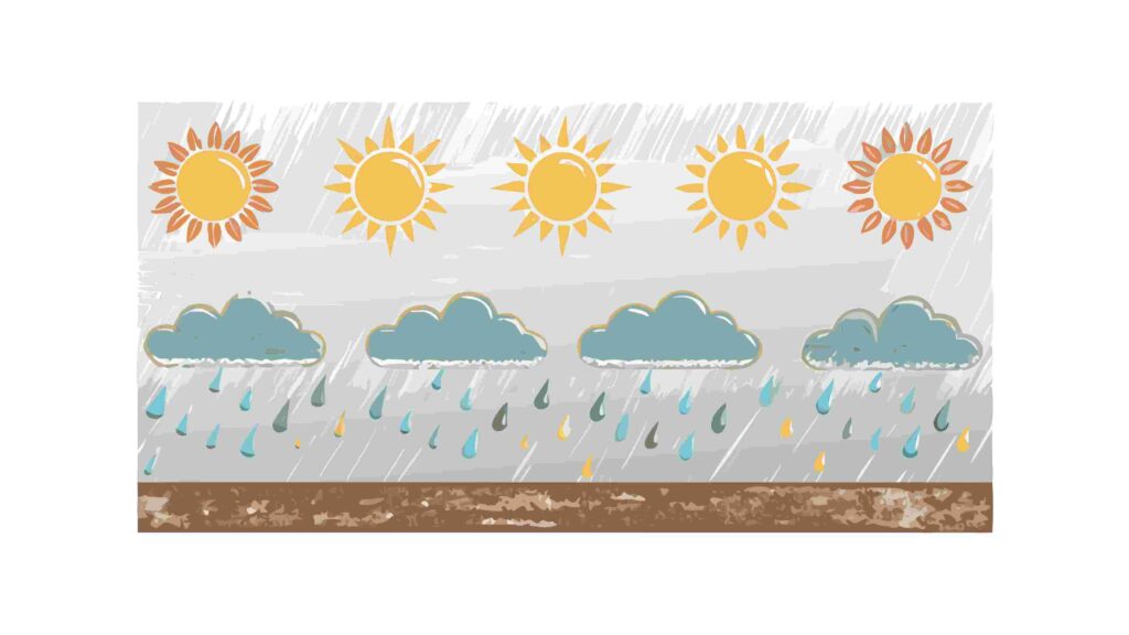 Sunny Sky with Rain Clouds & Wavy Water Border, vector design Generative AI