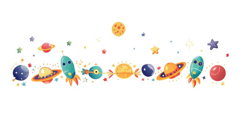 Whimsical Space and Planetary Elements Header Vector Design, vector design Generative AI