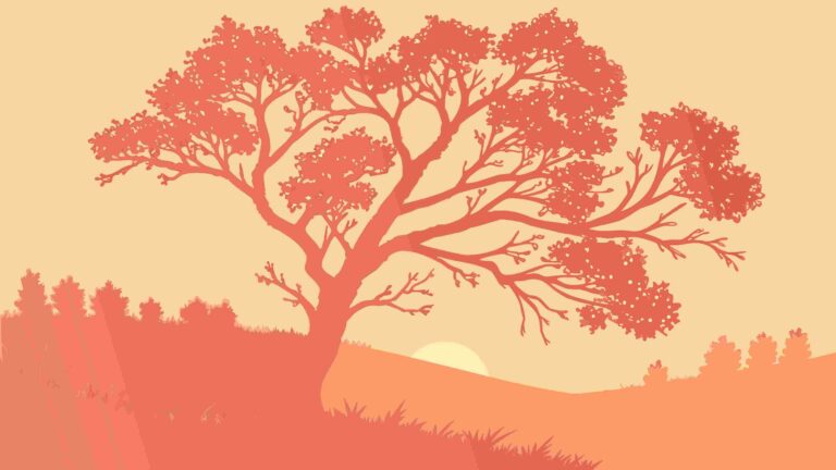 Expressive Tree on Hilltop Rustic Vector Landscape, vector design Generative AI