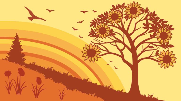 Autumn Tree on Hillside Scenic Vector Landscape, vector design Generative AI