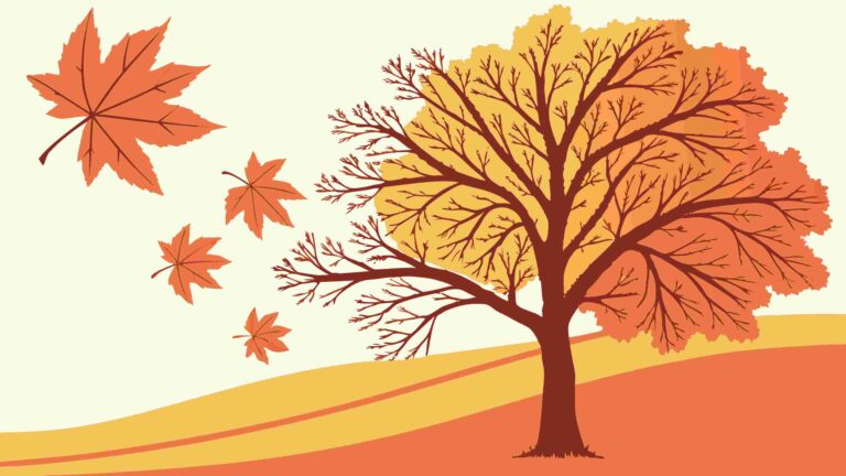 Bare Autumn Tree with Falling Leaves Vector Scene, vector design Generative AI