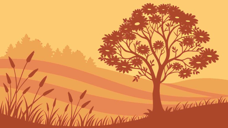 Rustic Landscape with Lone Tree and Rolling Hills, vector design Generative AI