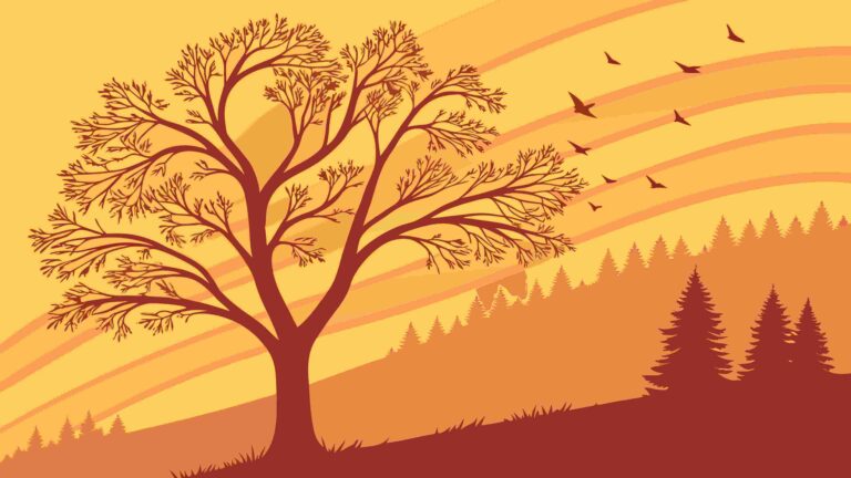 Scenic Autumn Tree in Forest Landscape Vector Art, vector design Generative AI