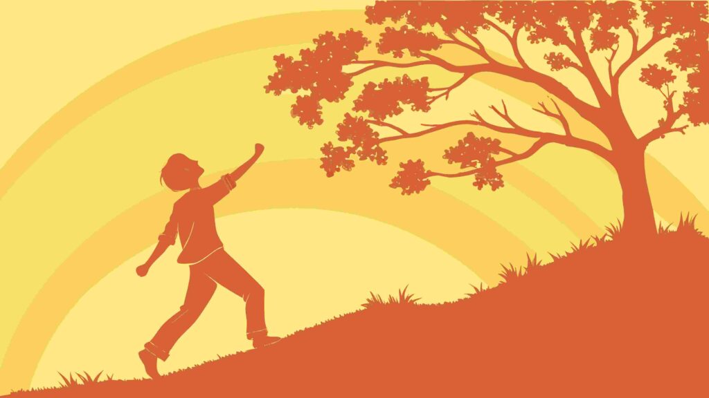 Man Climbing Hill Towards Horizon Vector Silhouette, vector design Generative AI