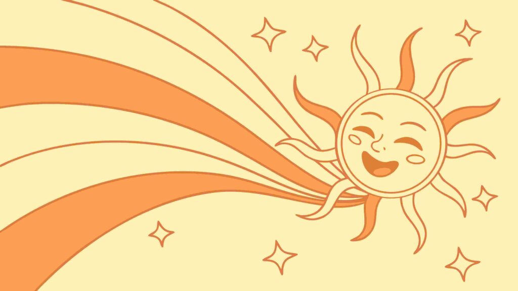 Sunburst Landscape with Smiling Sun and Birds Vector, vector design Generative AI