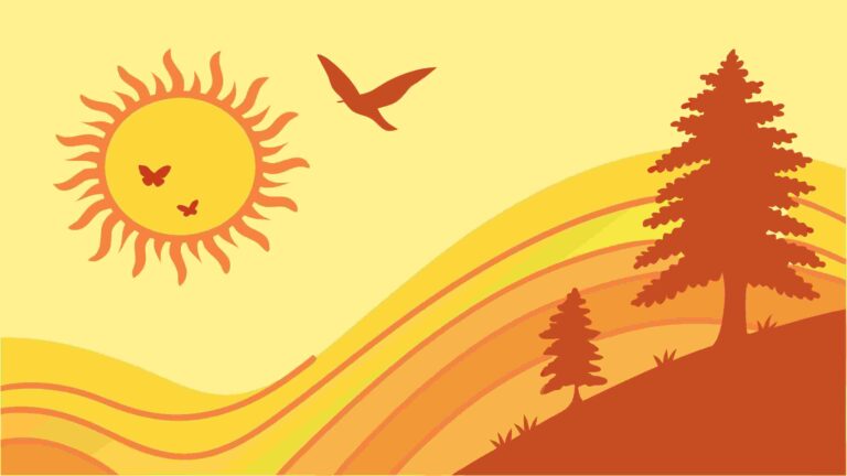 Scenic Landscape with Radiant Sun and Trees Vector, vector design Generative AI