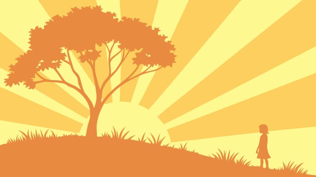 Inspiring Man Climbing Hill with Sunburst Vector, vector design Generative AI