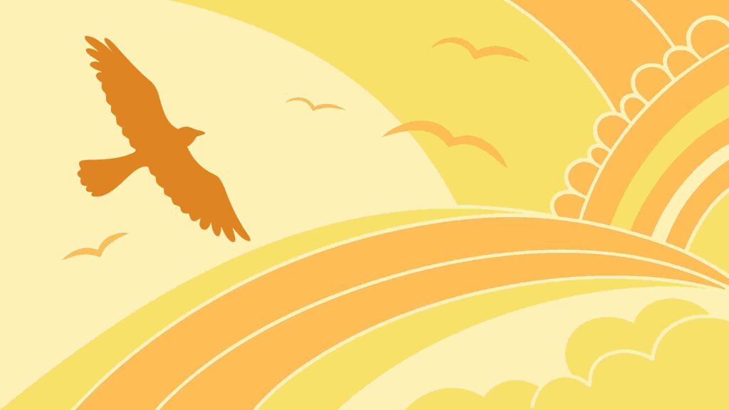 Tranquil Landscape with Sun and Flying Eagle Vector, vector design Generative AI