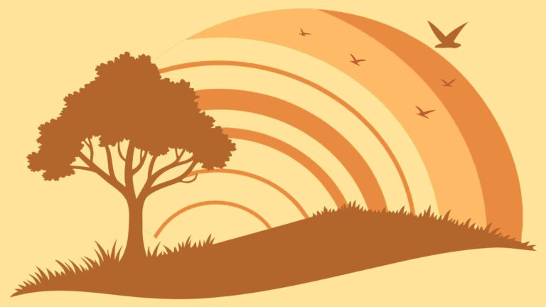 Vibrant Autumn Landscape with Tree and Rainbow Arches, vector design Generative AI