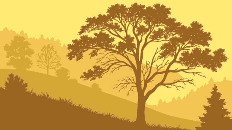 Golden Hillside Landscape with Solitary Tree Silhouette, vector design Generative AI