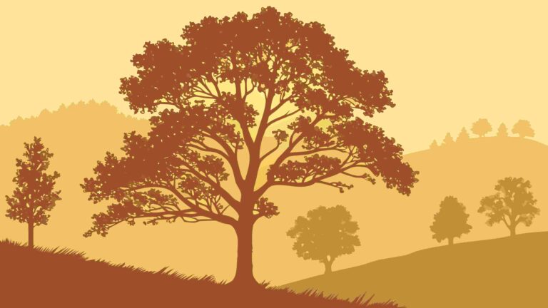 Golden Forest Landscape with Multiple Tree Silhouettes, vector design Generative AI