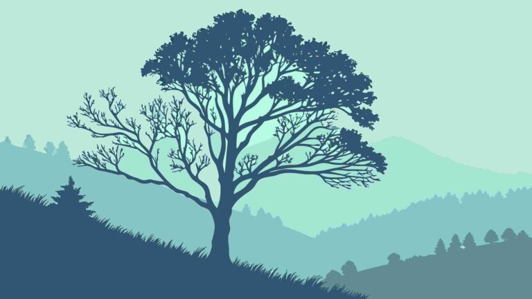 Tranquil Blue-Green Forest Landscape with Lone Tree, vector design Generative AI