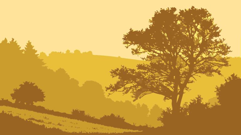 Warm Golden Landscape with Scattered Trees Vector, vector design Generative AI