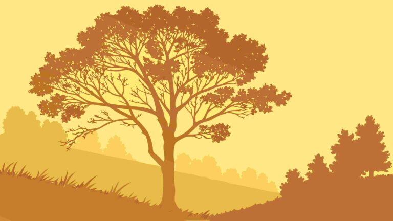 Golden Landscape with Solitary Tree and Rolling Hills, vector design Generative AI