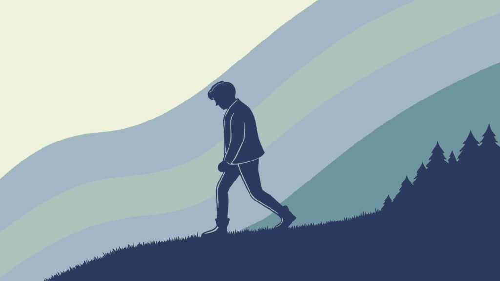 Person Walking Uphill Silhouette Landscape Vector, vector design Generative AI