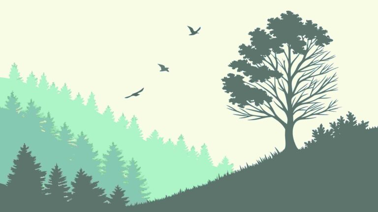 Green Forest Landscape with Prominent Tree Silhouette, vector design Generative AI