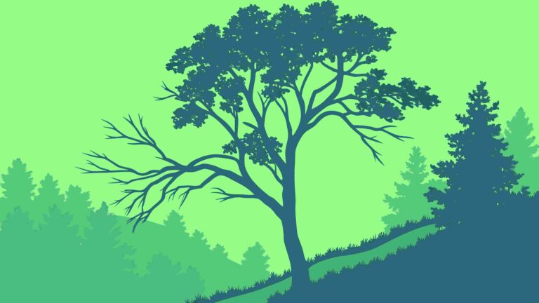 Verdant Green Landscape with Distinct Tree Silhouette, vector design Generative AI