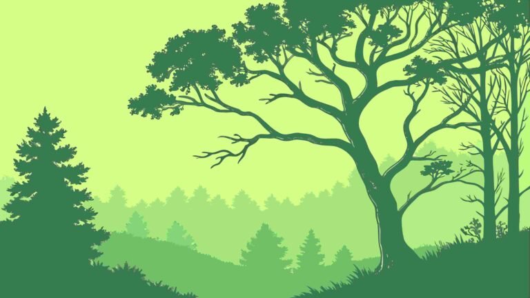 Dark Green Forest Landscape with Prominent Tree, vector design Generative AI