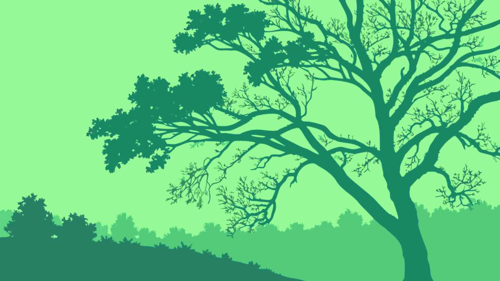 Lush Green Landscape with Detailed Tree Silhouette, vector design Generative AI