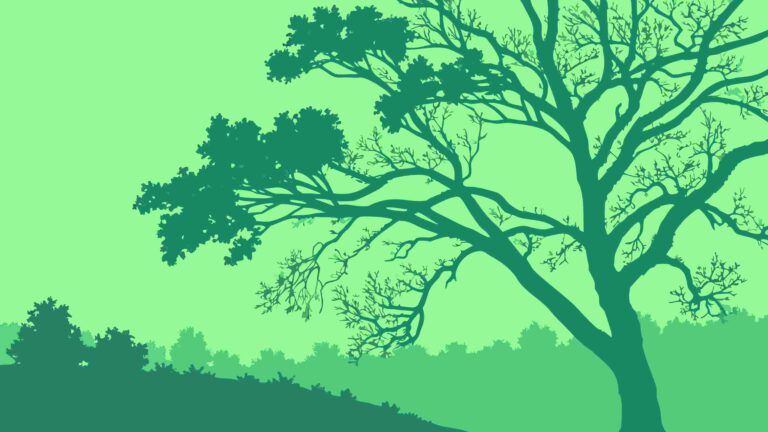 Lush Green Landscape with Detailed Tree Silhouette, vector design Generative AI