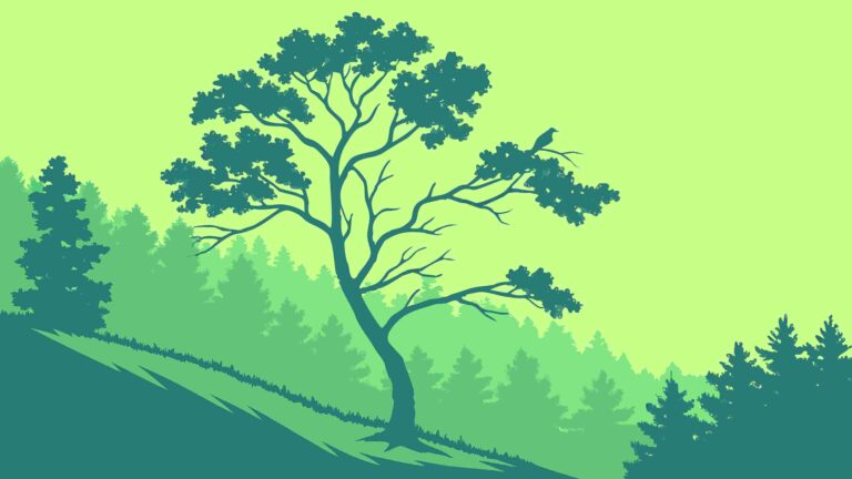 Green Forest Landscape with Unique Tree Silhouette, vector design Generative AI