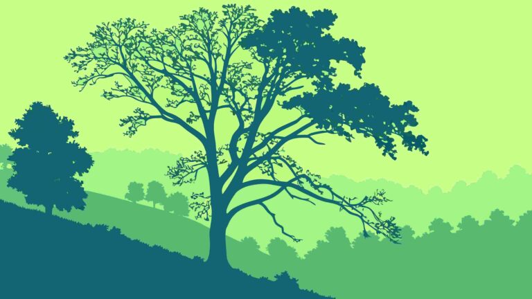 Lush Green Tree Silhouette in Forest Landscape, vector design Generative AI