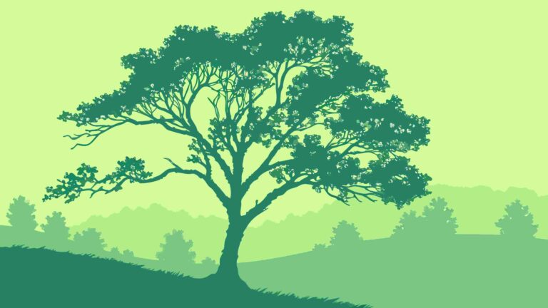 Detailed Green Landscape with Single Tree Silhouette, vector design Generative AI