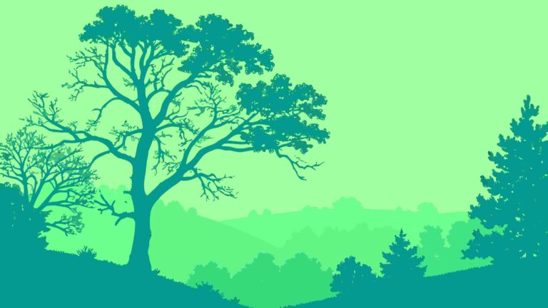 Lush Green Landscape with Detailed Tree Silhouette, vector design Generative AI
