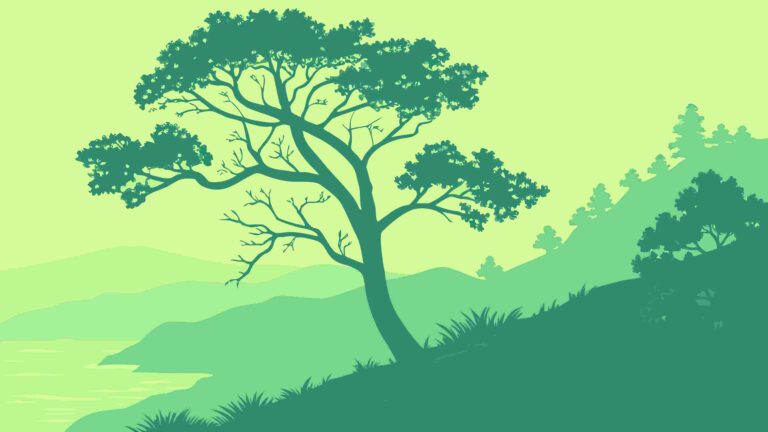 Lush Green Landscape with Detailed Tree Silhouette, vector design Generative AI
