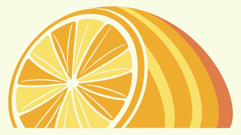 Bold Lemon Slice on Striped Orange Background, vector design Generative AI