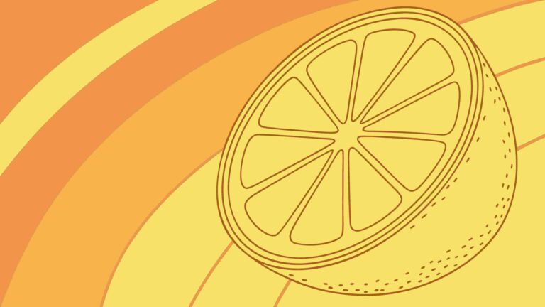Detailed Lemon Slice on Abstract Orange Background, vector design Generative AI
