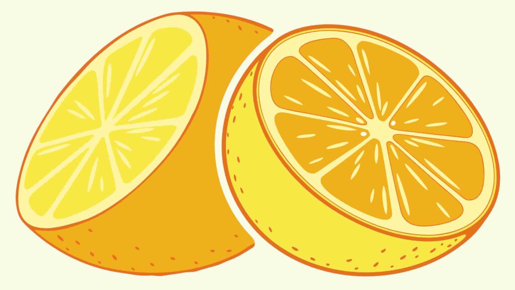 Two Fresh Lemon Slices on Striped Background, vector design Generative AI