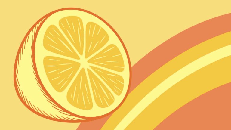 Single Lemon Slice on Curved Orange Striped Background, vector design Generative AI