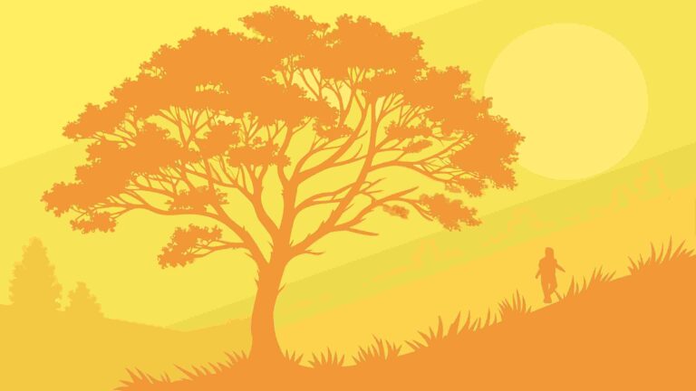Golden Landscape with Solitary Tree and Horizon, vector design Generative AI