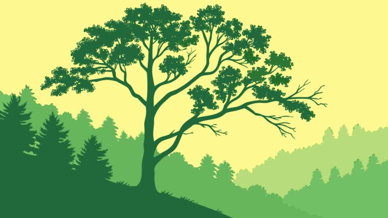 Majestic Lone Tree Silhouette in a Lush Green Landscape, Vector Art, vector design Generative AI